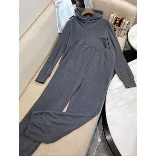 Fashion 2021 new ladies suit hooded zipper top + high waist corset trousers 2-piece set 1109