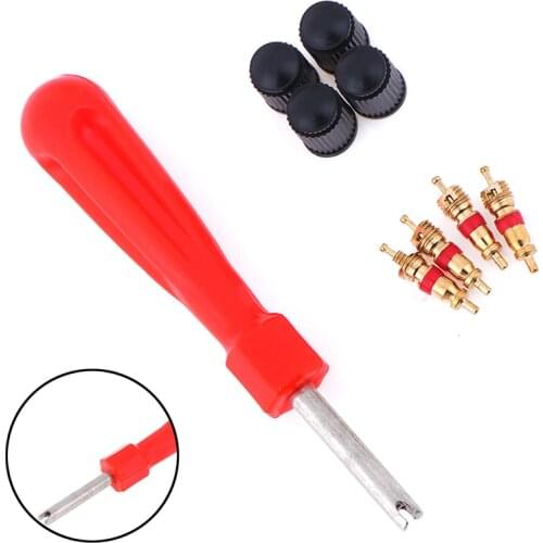 1set Tire Valve Service Kit 4 Valve Cores 4 Valve Caps 1 Valve Stem Screwdriver Tire Repair Tool For Car Motorcycle Freeshipping