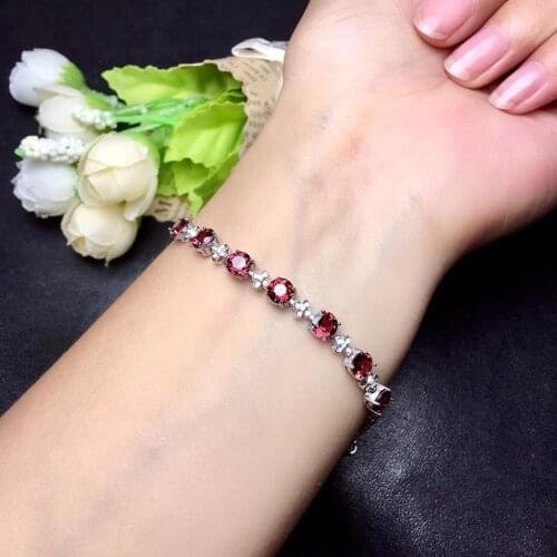 Original And Real Garnet chain bracelet Free shipping Real natural red garnet 925 sterling silver Luxury bracelets