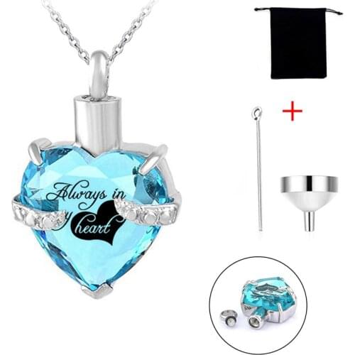 12 Month Heart Birthstone Ashes Urn Cremation Keepsake Pendant Necklace Always in My Heart Fashion Jewelry