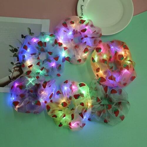 8pcs LED Luminous Hair Ropes Hairband Women Girls Sweet Strawberry Polka Dots Elastic Hair Ring Ponytail Holder Hair Accessories