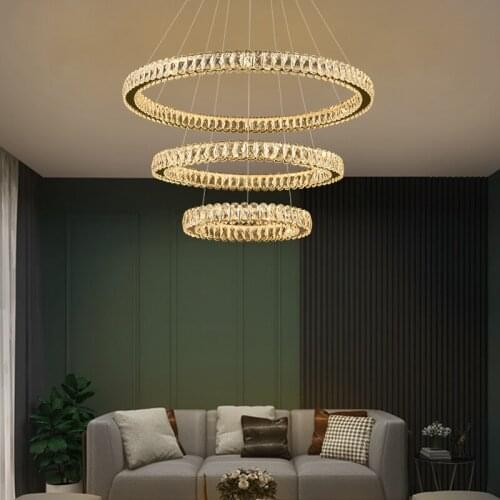Luxury Led Living Room Chandelier Modern Creative Staircase Lamp Round Home Decor Light Fixture Gold K9 Cristal Bedroom Lustre