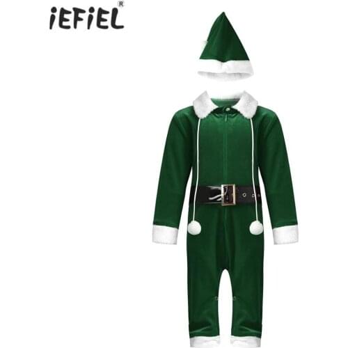 Baby Boys and Girls Infant Christmas Romper Outfit Stand Collar Strap Long Sleeve Baby Clothes With Hat Jumpsuit For 6-48M