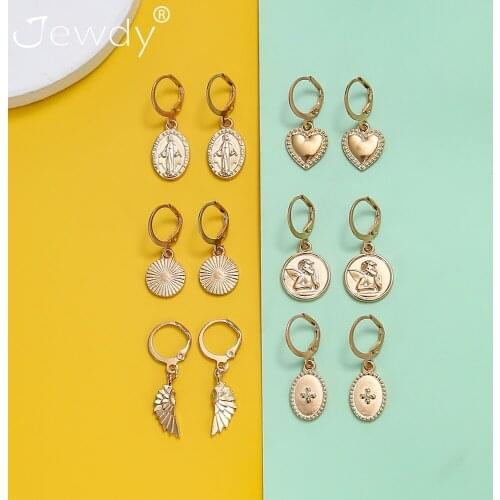 Ocean 6 Pairs 2021 Trend Earrings For Women Thinker Avatar Carve Card Dangle Earring Girls Heart Wings Gold Color Unusual Cерьга