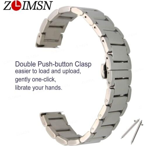 ZLIMSN Stainless Steel Polishing Bracelet Watch Band Replacement Flat End Butterfly Buckle Soild Links Silver Black 20 22mm 24mm