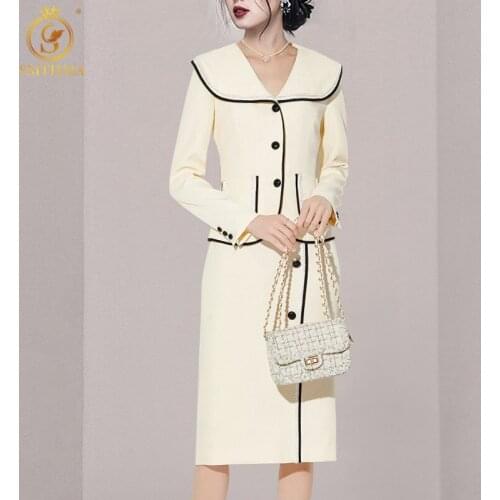 SMTHMA HIGH QUALITY Newest 2021 Fashion Temperament Two Piece Set Womens Single-Breasted Tops High Waist Skirt Suit