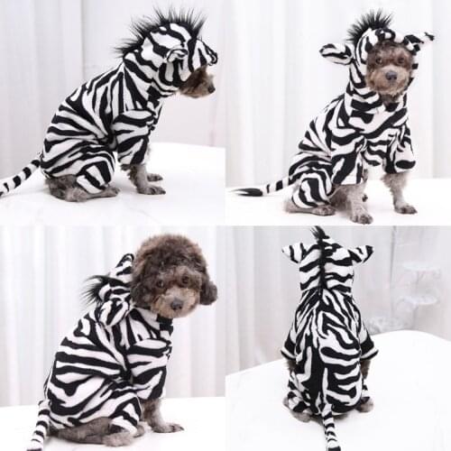 Pet Dog Cat Halloween Black And White Zebra Image Design Cosplay Costumes Four Leg Flannel Changing Clothes