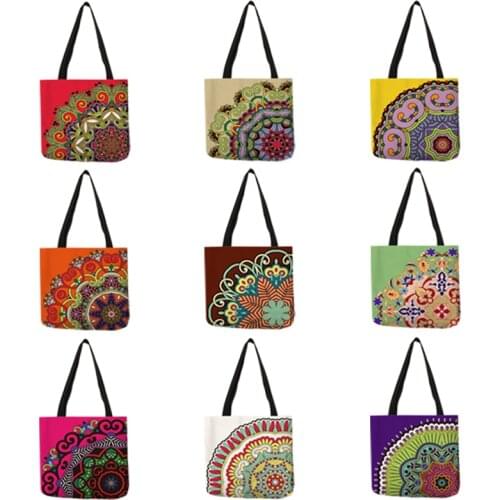 Artistic Floral Pattern Design Tote Bag Colorful Sector Shape Print Handbag Daily Ladies Girl Shopping School Storage Cloth Bags