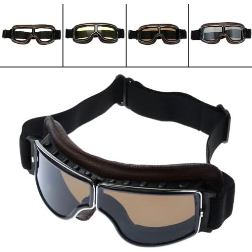 Universal Vintage Motorcycle Goggles Motorbike Scooter Biker Glasses Helmet Goggles Foldable Retro Motorcycle Leather Glasses