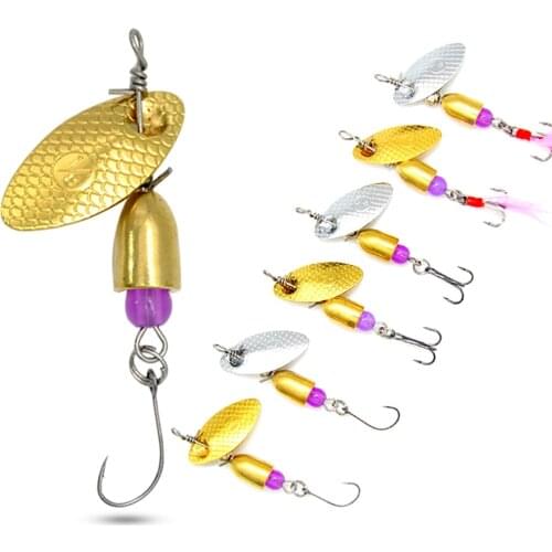 2Pcs 3g/5g Metal Spinner Bait Rotation Spoon Fishing Lures Sequins Sinking Treble Feather Hooks Artificial Bait Fishing Tackle