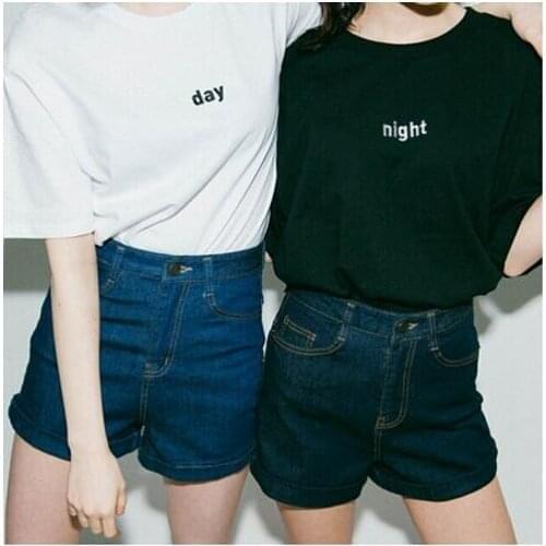 2021 summer Harajuku embroidery letter moon night day sun leisure College Wind women T-shirt top tee