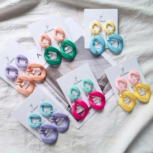 Trendy Candy Color Iregular Acrylic Chain Earrings For Women Girls Cute Funny Long Earrings Brincos Fashion Summer Party Jewelry