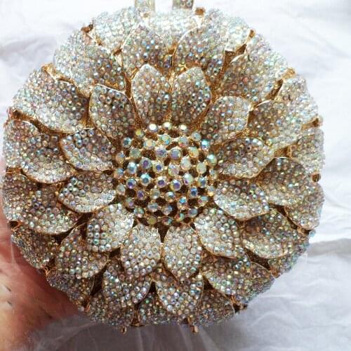 New Fashion Sun Flower Shape 8 Colors Diamond Ladies Clutch Bags Luxury Crystal Women’s Rhinestone Prom DinnerShoulder Handbags