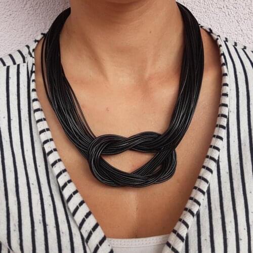 Handmade Multi-layer Leather Pendant Necklaces Ethnic Tribal Punk Necklaces For Women Black Necklaces Femme Fashion Jewelry