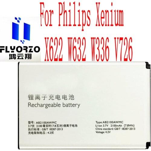 100% Brand new High Quality 2100mAh AB2100AWMC Battery For Philips Xenium X622 W632 W336 V726 Mobile Phone