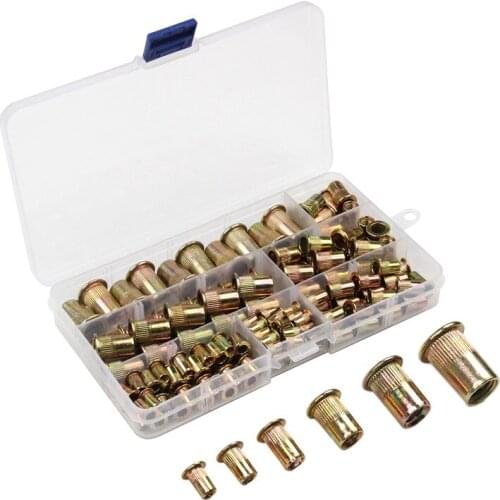 150PCS Rivet Nuts Assorted Set M3 M4 M6 M8 M10 Carbon Steel Flat Head Rivet Nuts Set Nuts Insert Riveting With Box