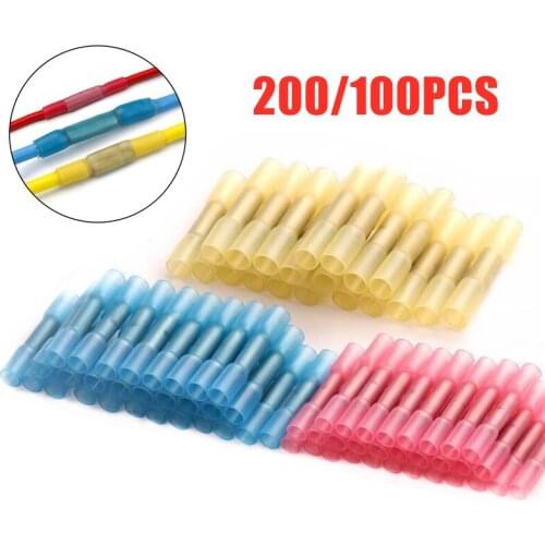 200/100pcs Insulated Heat Shrink Butt Connector Electrical Waterproof Seal Wire Splice Cable Crimp Terminals AWG 22-10