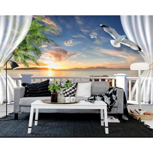 2017 fashion custom mural wallpaper 3D balcony sunset seascape seagull background wall wallpaper for walls 3 d Beibehang