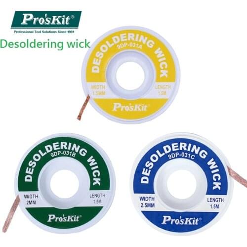 3 PCS Brand ProsKit Desoldering Wick Braid Solder Sucker Desoldering Pump Tool BGA Solder Wick 1.5mm 2mm 2.5mm