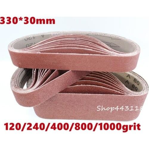 10pcs 330*30mm Abrasive Band Sanding Screen Belt Sanding Polisher Paper 120-1000Grit Abrasive Belt for Wood, Metal ,Jade etc
