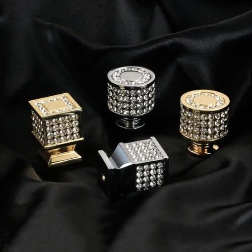 Diamond Jewel Furniture Drawer Cabinet Knob Square Round Silver Gold Wardrobe Kitchen Cupboard Door Pull Hardware Metal Handle