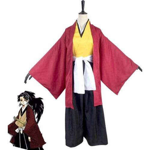 Anime Demon Slayer Kimetsu no Yaiba Tsugikuni Yoriichi Cosplay Costume Unisex Adult Red Kimono Suit Halloween Carnival Outfit
