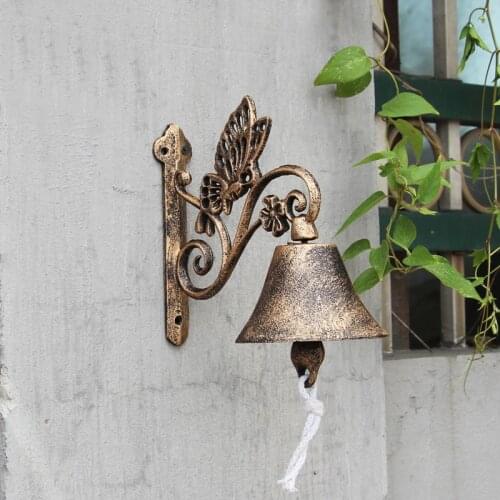 Butterfly Cast Iron Wall Bell Vintage Green Black Gold Heavy Metal Wall Mounted Hand Cranking Welcome Door Bell Wind Chimes