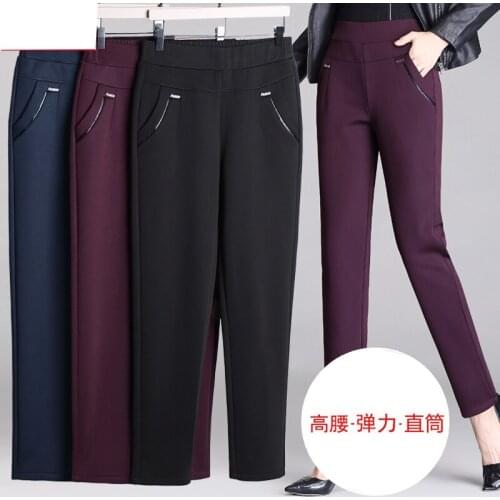 Middle-aged Women Plus velvet Warm Pants 2021 Autumn Winter High-waist Straight-leg Casual Trousers Mother Clothing Solid Pants