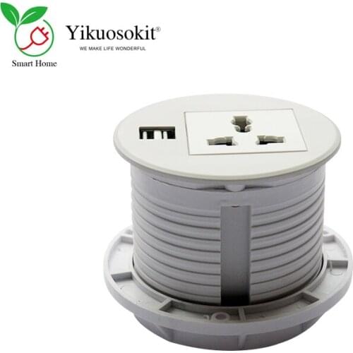 Round Mini Universal Plug Power Socket 5V 2.1A 2 USB Charging Desktop Grommet Tabletop Socket CE Rohs Certification