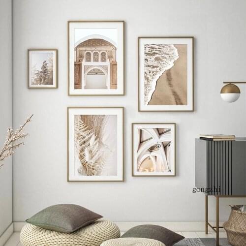 Beige Autumn Monaco Gate Reed Travel Poster Palace Building Canvas Painting and Prints Wall Art Pictures for Bedroom Home Decor