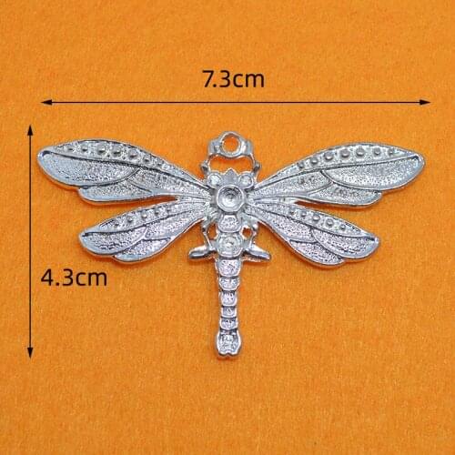 2pcs Big Metal Charms Silver Dragonfly Zinc Alloy Pendant 43x73mm