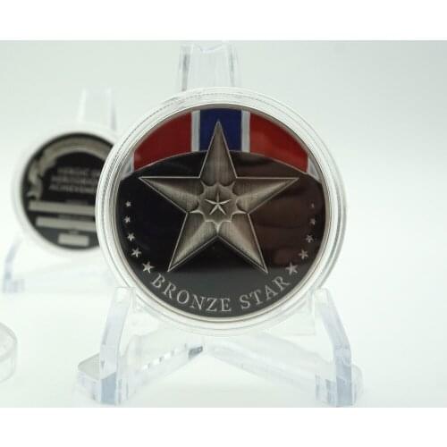 The Bronze Star Medal Commemorative Coin American Military Coin Colorful silver Plated Coin Challenge Medal