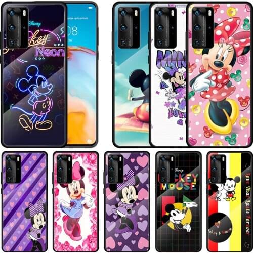 Tempered Glass Cover Disney Cartoon Fashion Minnie Mickey Mouse For Huawei P40 P30 P20 P10 Pro Plus Lite 5G 2019 Phone Case
