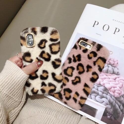 Dower Me Luxury Fashion Winter Warm Leopard Print Rabbit Fluffy Fur Soft Phone Case Cover For iPhone XS Max XR X 8 7 6 6S Plus
