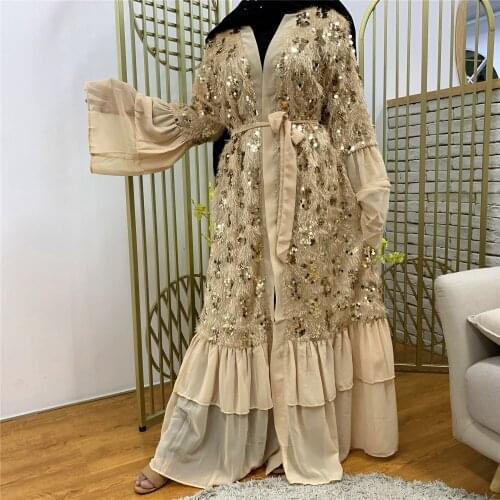 Elegant Ramadan Eid Sequined beading Muslim Abaya Long Robe Gowns Kimono Abayas Islamic Prayer Clothing Worship Service Wq2399