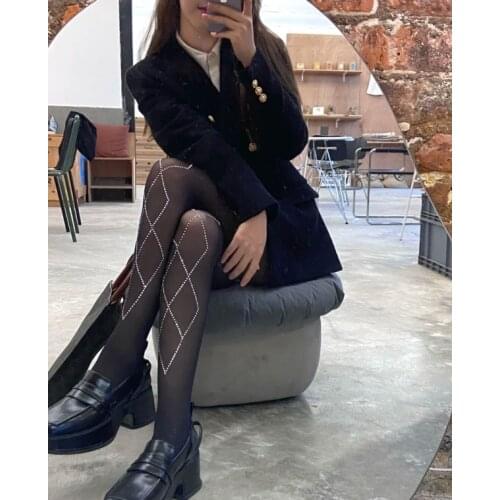 Fashion Rhombus Grid Diamond Women Sexy Pantyhose Transparent Stockings Shiny Tights