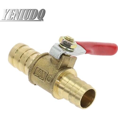 Red handle small Valve 6mm-12mm Hose Barb Inline Brass Water Oil Air Gas Fuel Line Shutoff Ball Valve Pipe Fittings