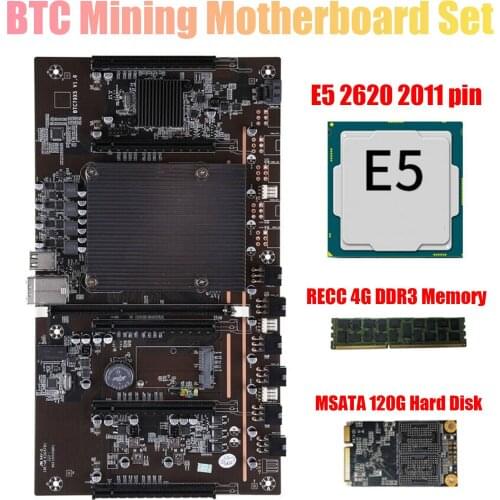 X79 H61 BTC Miner Motherboard 5x PCI-E 8X Support 3060 3080 Graphics Card with E5 2620 CPU RECC 4G DDR3 Memory 120G SSD