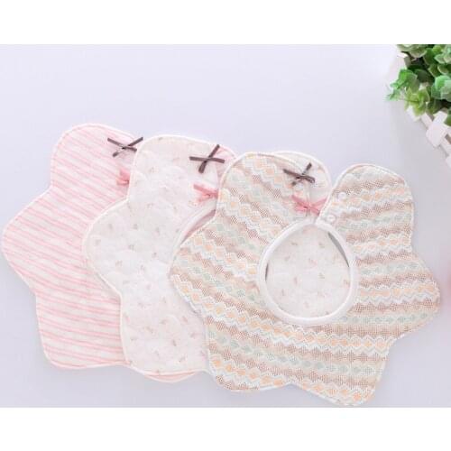 Lovely Flower Style Baby Waterproof Bibs Rotating double Snap Fashion Pattern Striped Star Bibs Girls Boys Feeding Burp Cloths