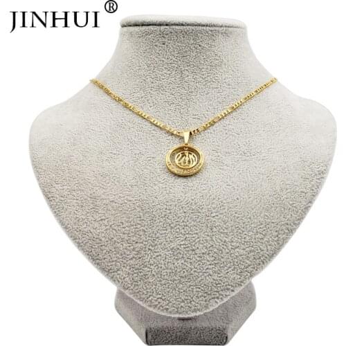 JINHUI Saudi Arabia fashion women gold color necklaces pendant Men 45cm gold chain round Jewelry Africa gifts Wholesale