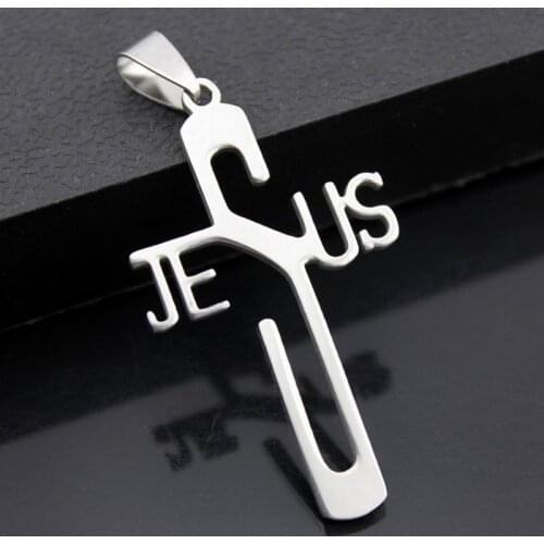 2pcs Men Stainless Steel Jesus Cross Pendant Necklace Jewelry With 3styles Chains To Choose