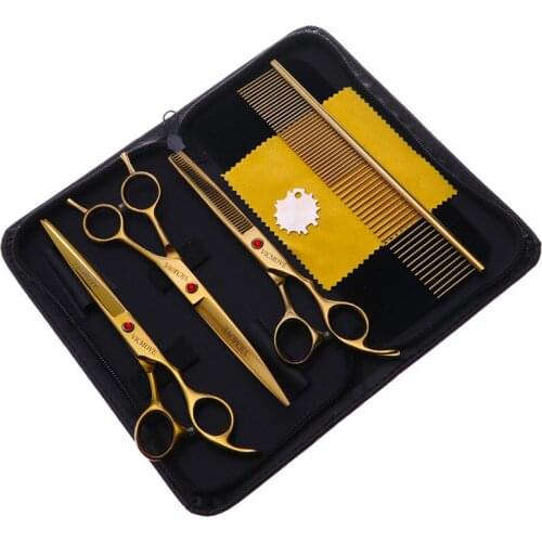 4Pcs/set Pet Grooming Scissors Kit Curved Professional Pet Grooming Shears for Dogs Cats Animals Gold Style