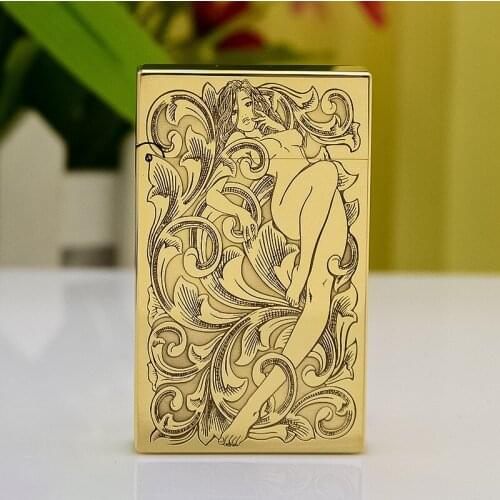 Original Pure Copper Kerosene Lighter Zorro Brass Beautiful Flower Carving Fairy Maiden Steel Sound Business Gift With Box