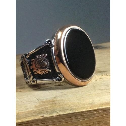 OVAL SHAPED BLACK LARGE STONE SIDE WITH GOLD FRAME OTTOMAN BRICK AND OTTOMAN ARM STERLING SILVER 925 RING SPECIAL TO OTTOMAN
