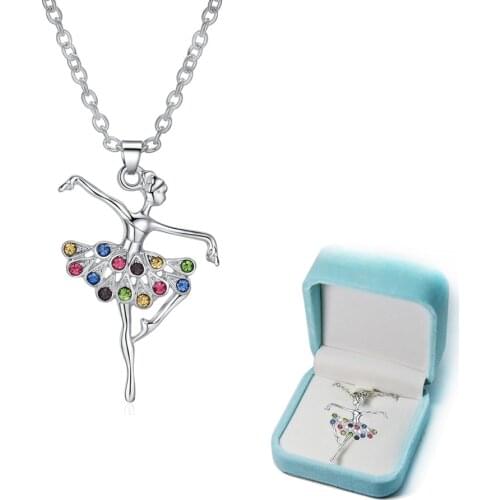 New Ballerina Girl Necklace Brilliant zircon Dancing Girl Chain Pendant Necklace pink whtie for Women girl gift box