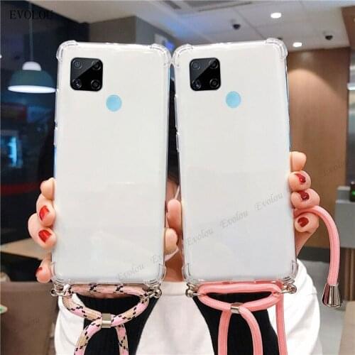 Clear Case For OPPO Realme C21 Find X3 Pro Reno 5 Lite 5F V11 A94 F19 Back Cover Silicone Shockproof Phone Case With Lanyard