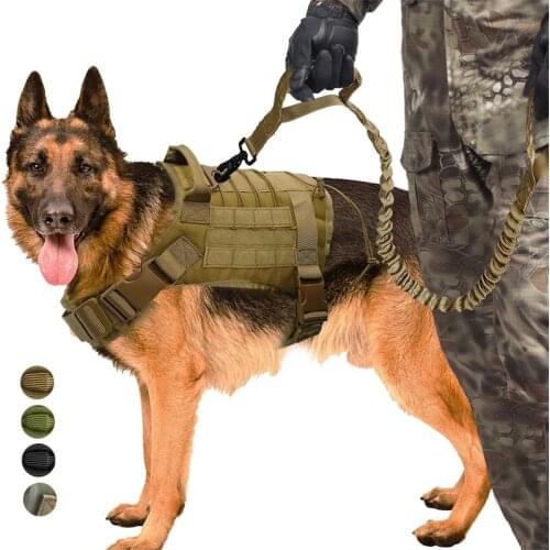 Adjustable Tactical Service Dog Vest Training Molle Nylon Durable Large Dog Military Patrol Pet Dog Harness With Handle Hunting