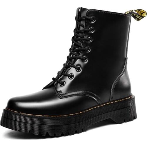 Platform Martin Boots Women High Heel Genuine Leather Ankle Chelsea Boots Ladies Punk Shoes Thick Bottom Martens Botas De Mujer