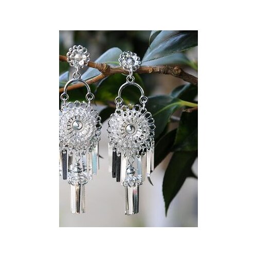 Ethnic style earrings Hmong Tremella hook stage performance clothing ear clip dance performance with silver earrings new style