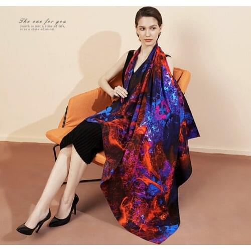 18mm Heavy 100% Silk Scarf Wraps Extra Large Square Silk Shawl Cape 132*132cm Women Luxury Print Scarves Foulard